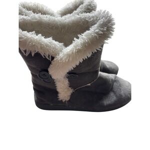 DAWGS Womens 10 Gray Fleece Lined MidCalf Boots Faux Fur Trim 3 Button Cozy Cold